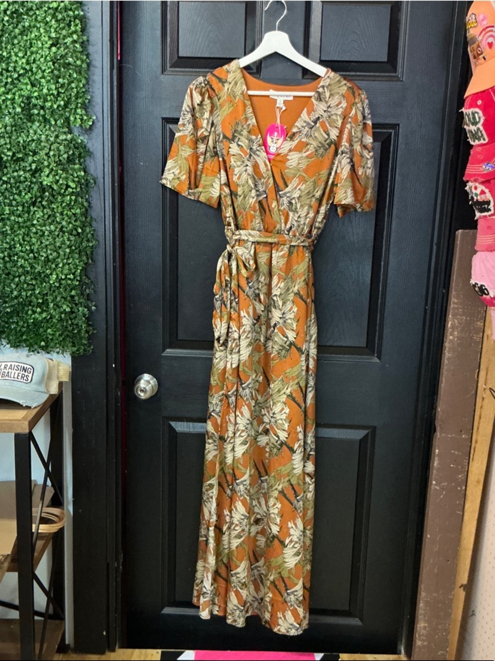 She + Sky Floral Wrap Maxi Dress - Burnt Orange & Cream